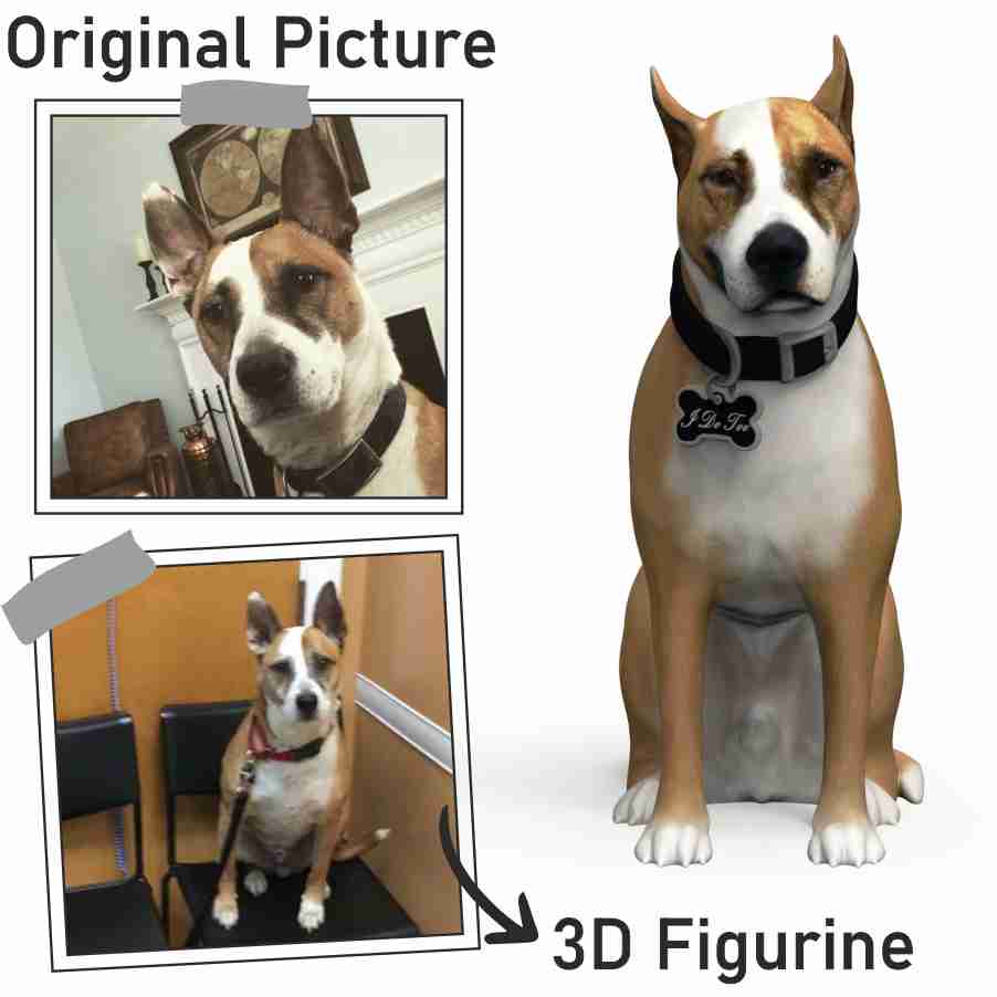 Realistic dog figurine from 2d photos.