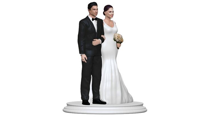 Cake topper figurine for wedding view from left.